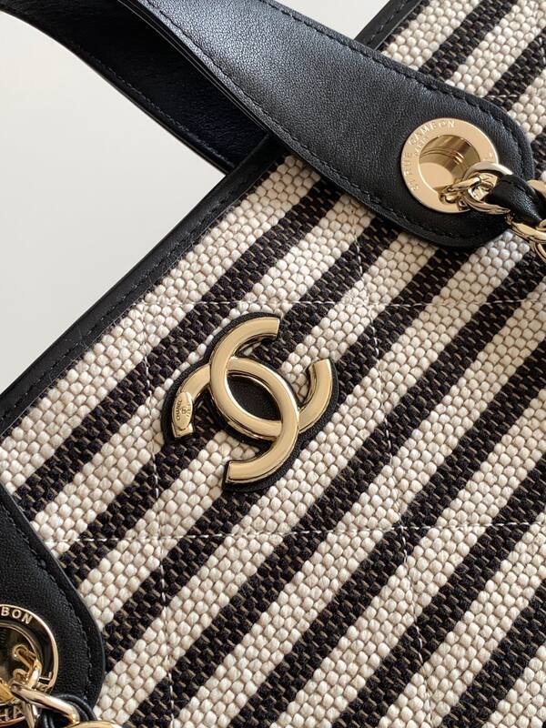 Chanel Black and White striped canvas tote — Premium Replica