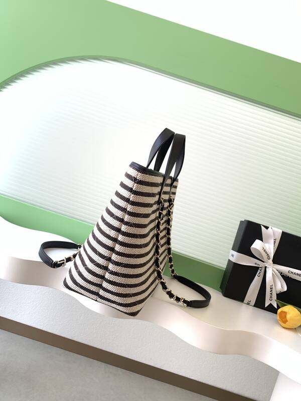 Chanel Black and White striped canvas tote — Premium Replica