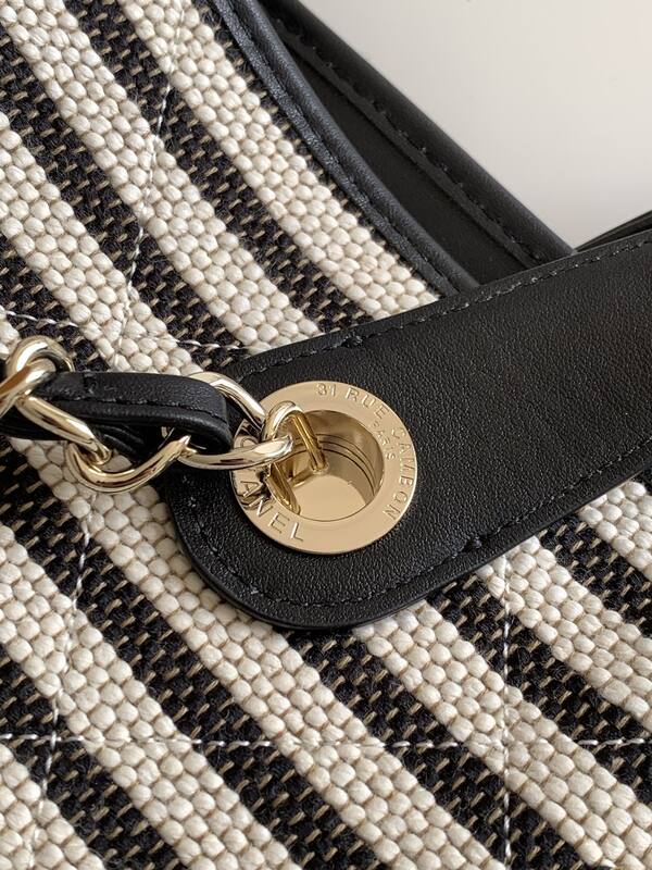 Chanel Black and White striped canvas tote — Premium Replica