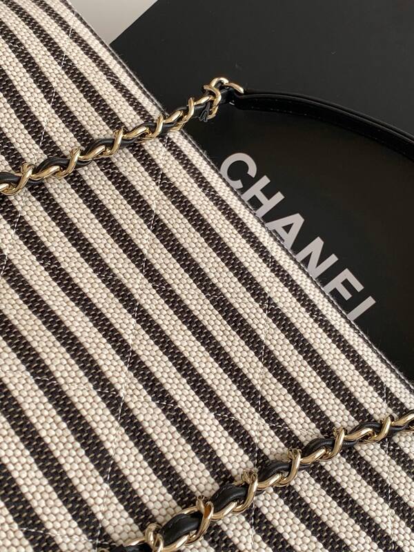 Chanel Black and White striped canvas tote — Premium Replica
