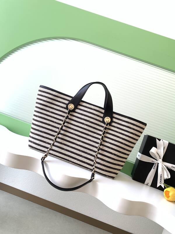 Chanel Black and White striped canvas tote — Premium Replica