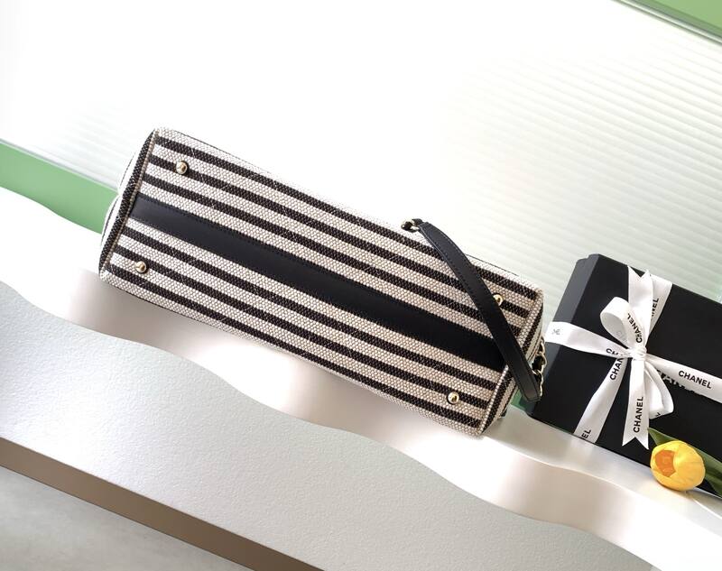 Chanel Black and White striped canvas tote — Premium Replica