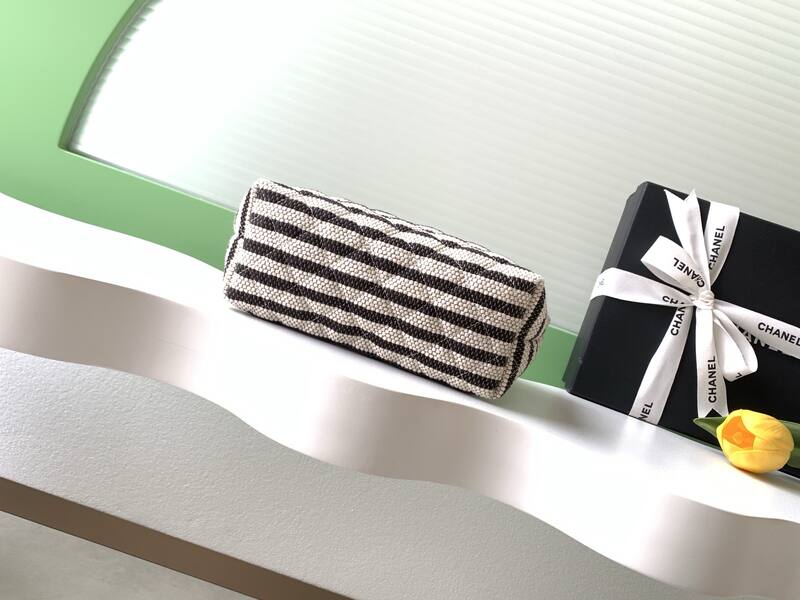 Chanel Black and White striped tweed pouch — Top Quality Replica