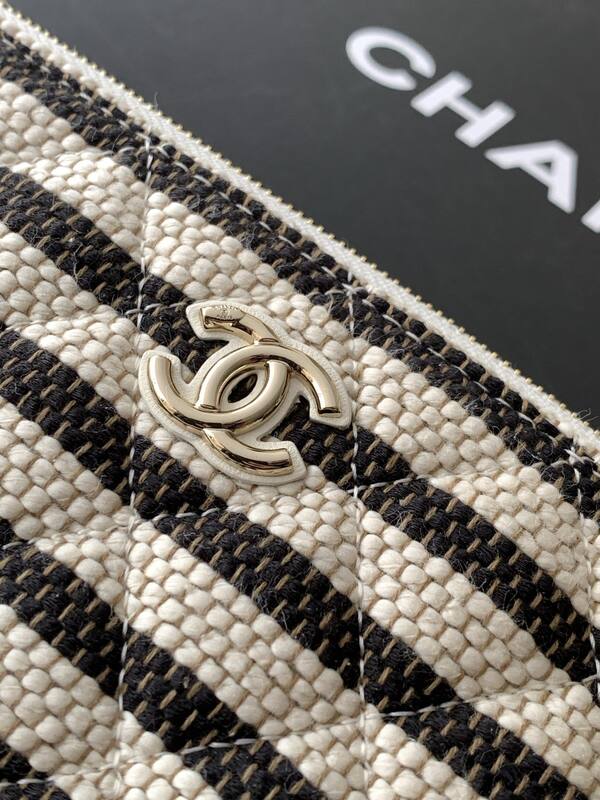 Chanel Black and White striped tweed pouch — Top Quality Replica