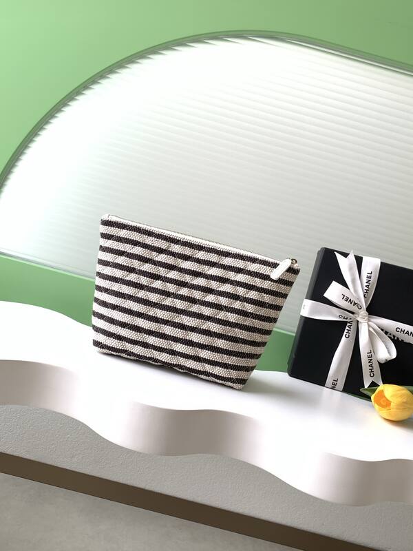 Chanel Black and White striped tweed pouch — Top Quality Replica