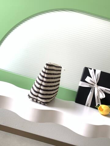Chanel Black and White striped tweed pouch Top Quality Replica