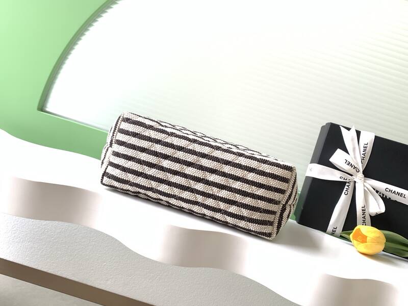 Chanel Black and White striped canvas large everyday — Top Quality Replica