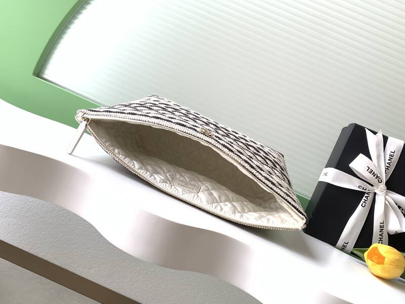 Chanel Black and White striped canvas large everyday — Top Quality Replica