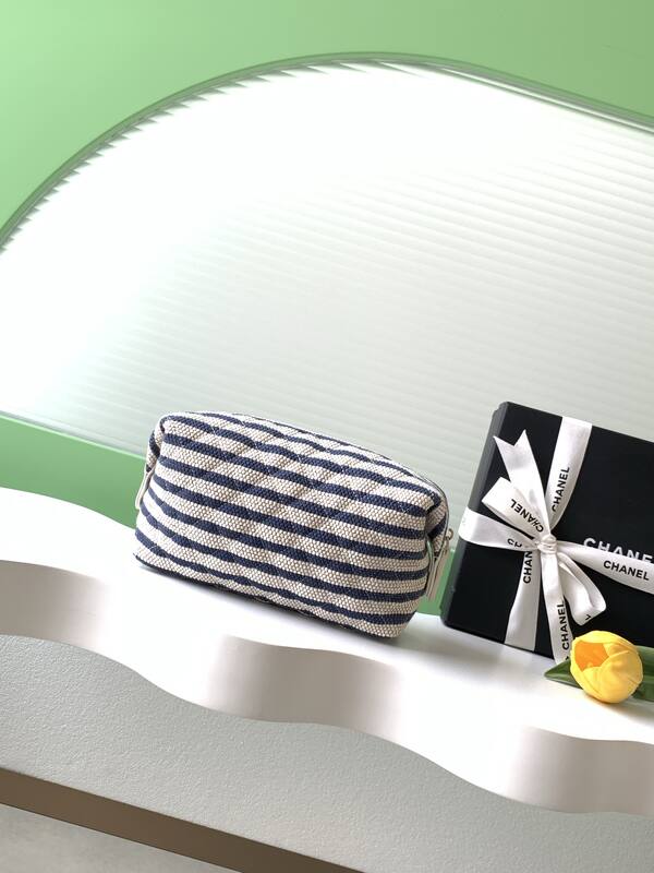 Chanel Coco Beach Pouch Blue and White Striped Canvas everyday — 1:1 Replica