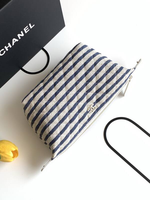 Chanel Coco Beach Pouch Blue and White Striped Canvas everyday — 1:1 Replica