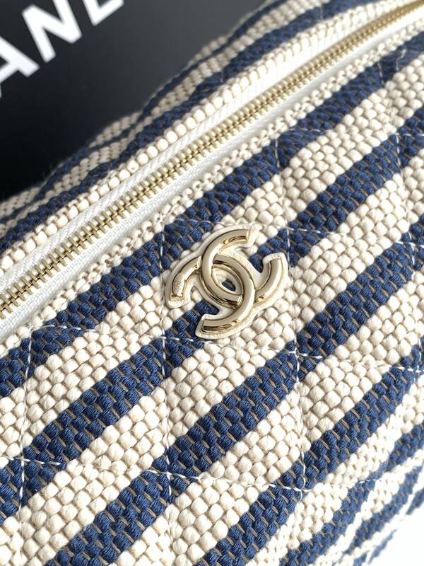 Chanel Coco Beach Pouch Blue and White Striped Canvas everyday — 1:1 Replica