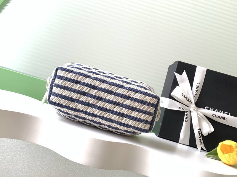 Chanel Coco Beach Pouch Blue and White Striped Canvas everyday — 1:1 Replica