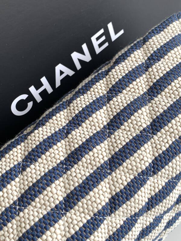 Chanel Coco Beach Pouch Blue and White Striped Canvas everyday — 1:1 Replica