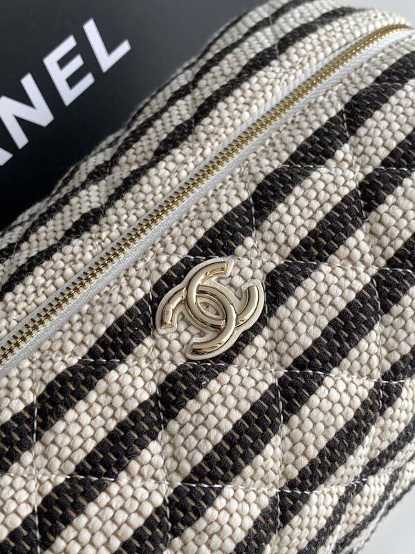 Chanel Black and white striped fabric mini crossbody — Premium Replica