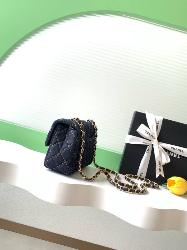 Chanel CF Mini Dark Blue Denim mini crossbody — Top Quality Replica