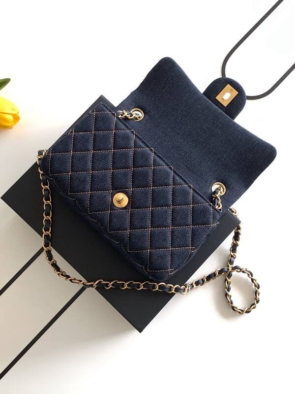 Chanel CF Mini Dark Blue Denim mini crossbody — Top Quality Replica