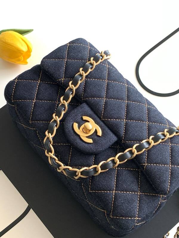 Chanel CF Mini Dark Blue Denim mini crossbody — Top Quality Replica