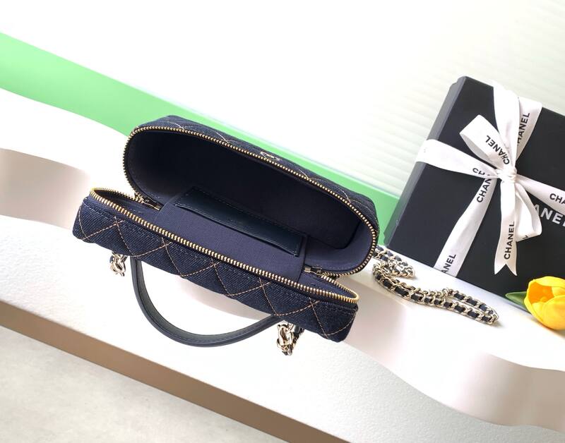 Chanel Vanity Case Dark Blue Denim crossbody — Premium Replica