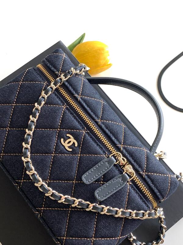 Chanel Vanity Case Dark Blue Denim crossbody — Premium Replica