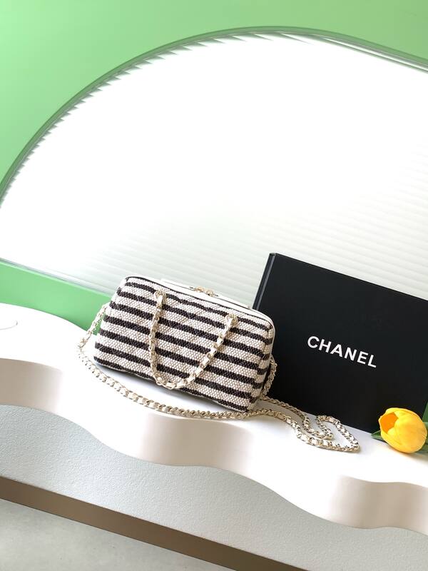 Chanel Black and White striped tweed shoulder — AAA Quality Replica