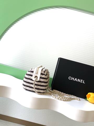 Chanel Black and White striped tweed shoulder AAA Quality Replica