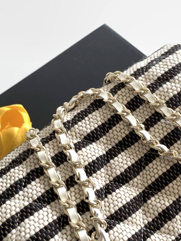 Chanel Black and White striped tweed shoulder — AAA Quality Replica