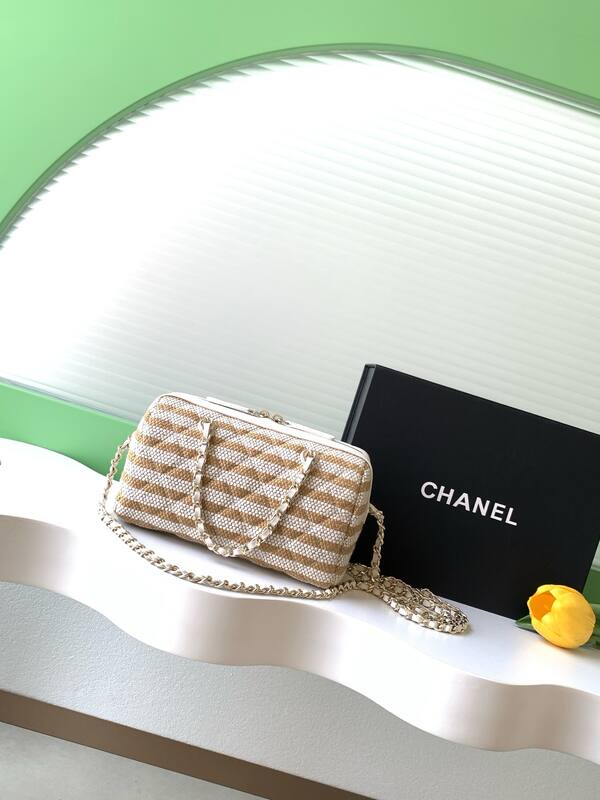 Chanel Beige White striped tweed shoulder — Premium Replica