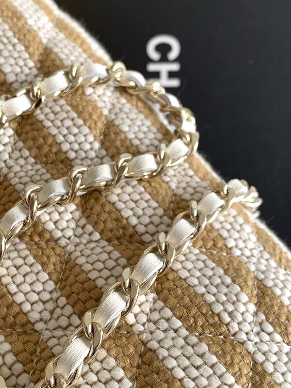 Chanel Beige White striped tweed shoulder — Premium Replica