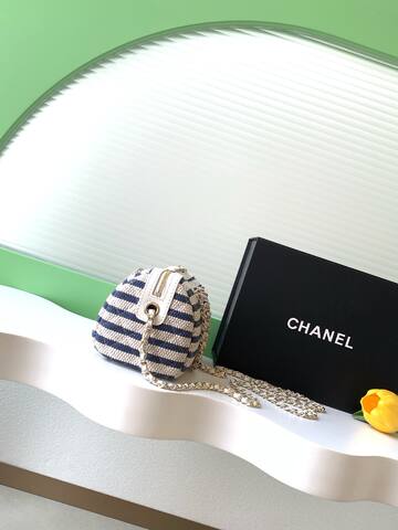 Chanel Blue and White Striped Raffia crossbody 1 1 Replica