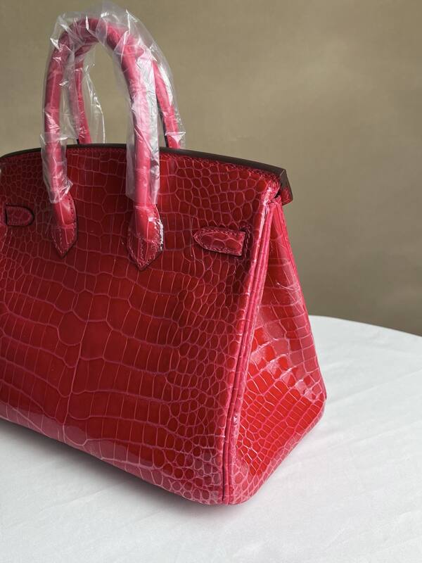 Hermes Birkin 25 Rose red glossy alligator 25 handbag — Top Quality Replica