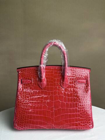 Hermes Birkin 25 Rose red glossy alligator 25 handbag Top Quality Replica