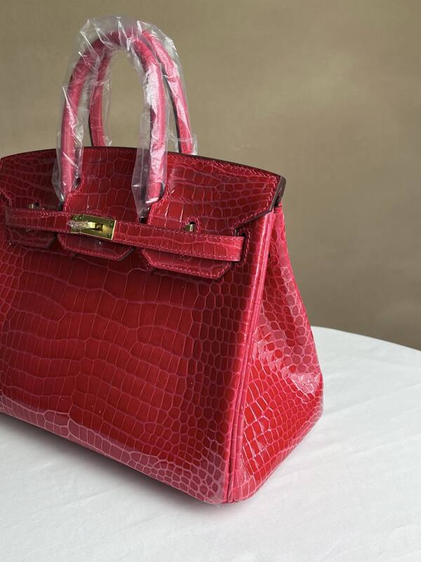Hermes Birkin 25 Rose red glossy alligator 25 handbag — Top Quality Replica