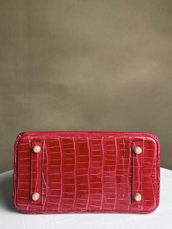 Hermes Birkin 25 Rose red glossy alligator 25 handbag — Top Quality Replica