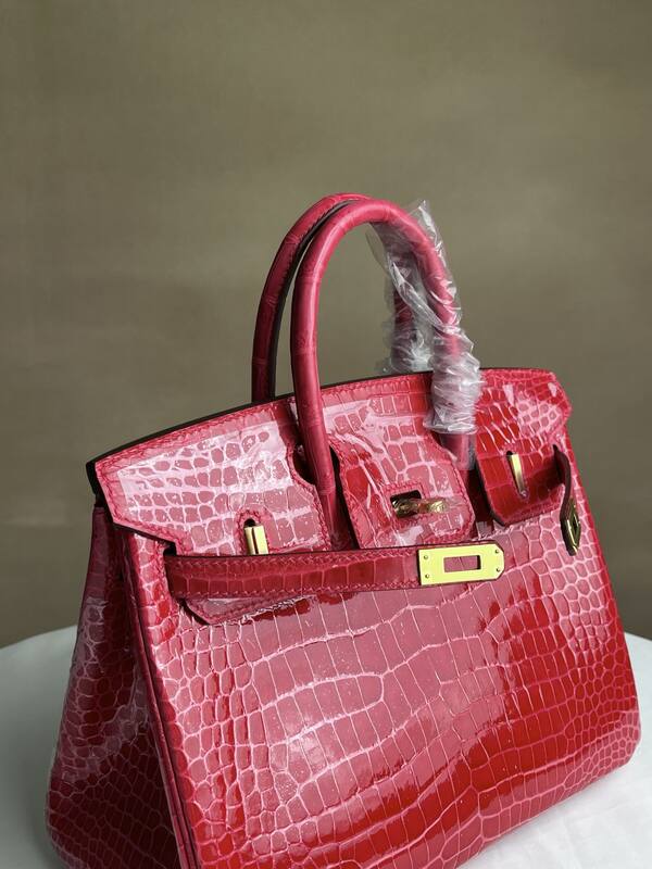 Hermes Birkin 25 Rose red glossy alligator 25 handbag — Top Quality Replica
