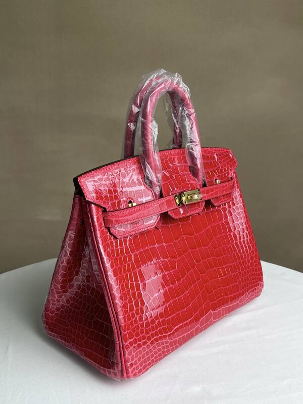 Hermes Birkin 25 Rose red glossy alligator 25 handbag — Top Quality Replica