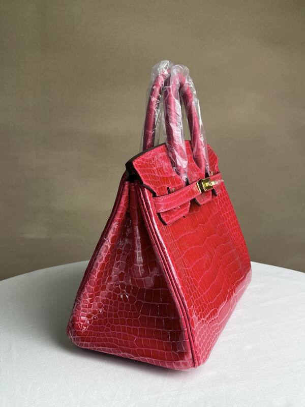 Hermes Birkin 25 Rose red glossy alligator 25 handbag — Top Quality Replica