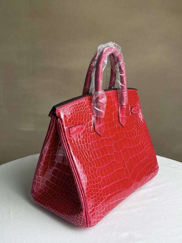 Hermes Birkin 25 Rose red glossy alligator 25 handbag — Top Quality Replica