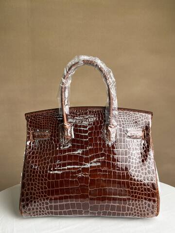 Hermes Birkin 30 Caramel Brown Alligator High Gloss 30 tote 1 1 Replica
