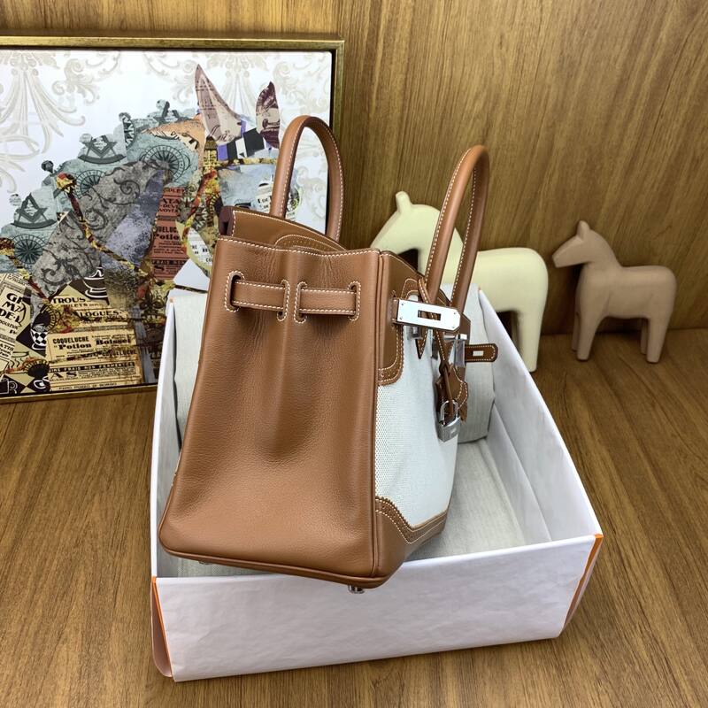 Hermes Birkin Natural canvas and brown leather work — Top Quality Replica