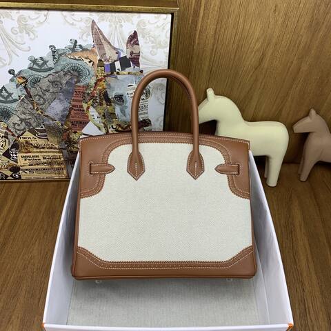 Hermes Birkin Natural canvas and brown leather work Top Quality Replica
