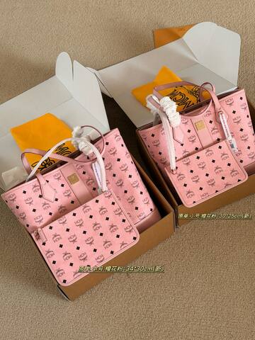 MCM Toni Pink Visetos small 30 25cm medium 34 30cm tote Premium Replica