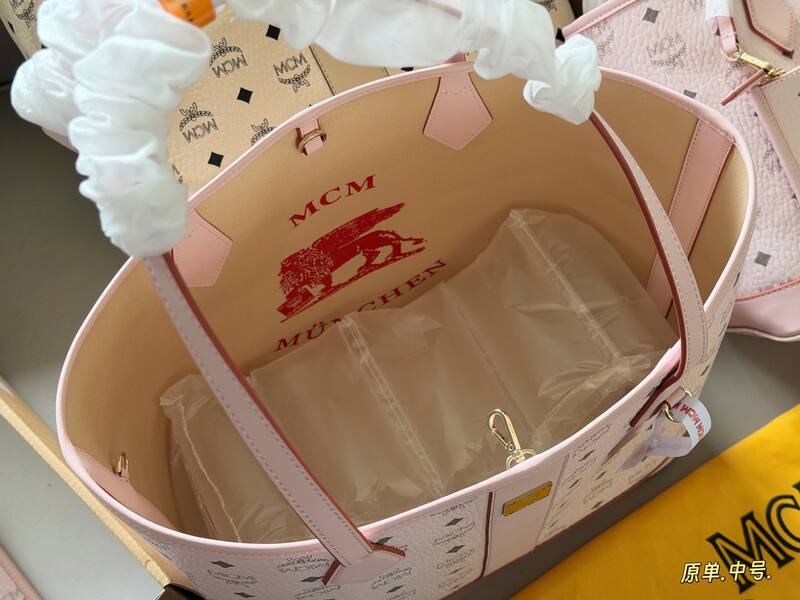 MCM Toni Beige Visetos Pink Visetos small 30*25cm medium 34*30cm tote — AAA Quality Replica