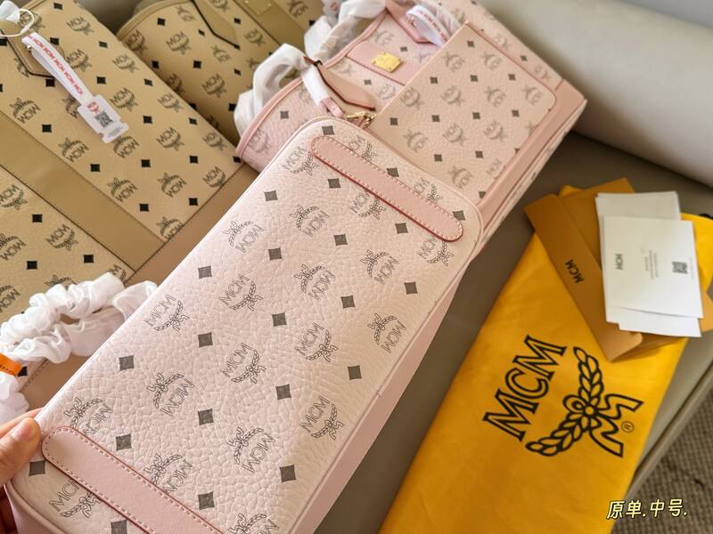 MCM Toni Beige Visetos Pink Visetos small 30*25cm medium 34*30cm tote — AAA Quality Replica