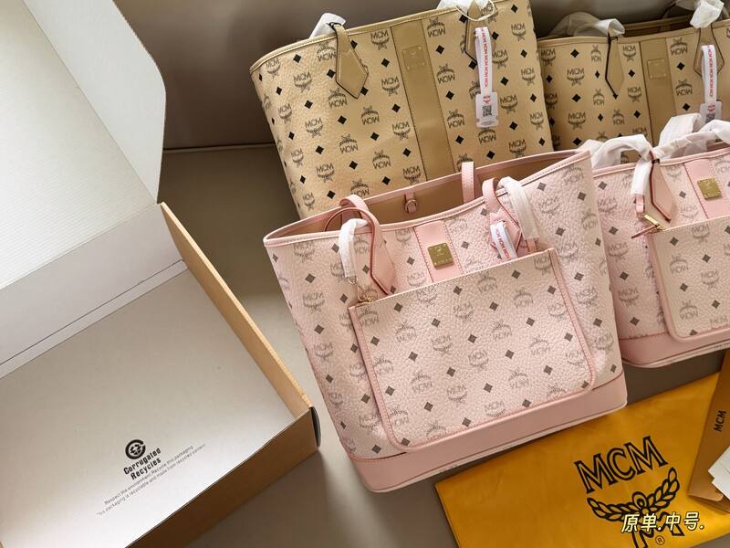 MCM Toni Beige Visetos Pink Visetos small 30*25cm medium 34*30cm tote — AAA Quality Replica