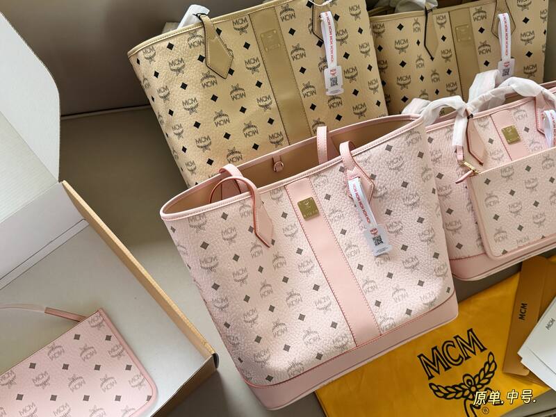 MCM Toni Beige Visetos Pink Visetos small 30*25cm medium 34*30cm tote — AAA Quality Replica