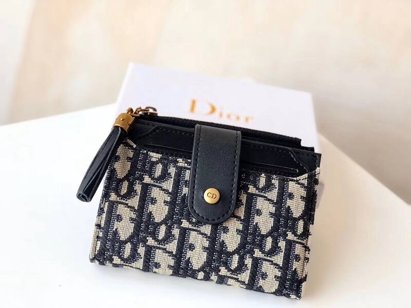 Dior Oblique Navy Beige card holder — Premium Replica