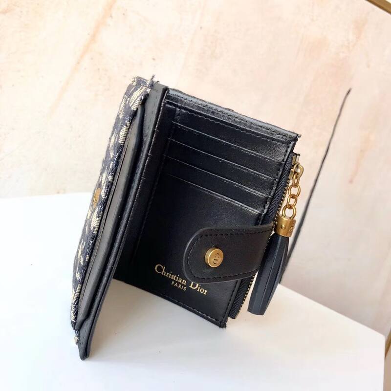 Dior Oblique Navy Beige card holder — Premium Replica