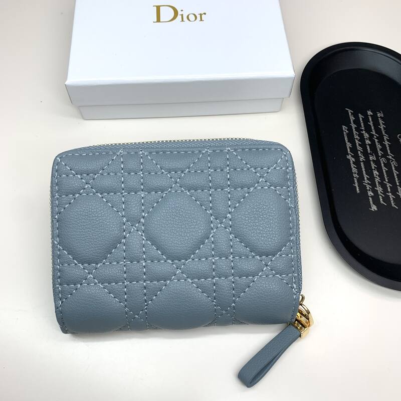 Dior Caro Blue-gray small wallet — 1:1 Replica
