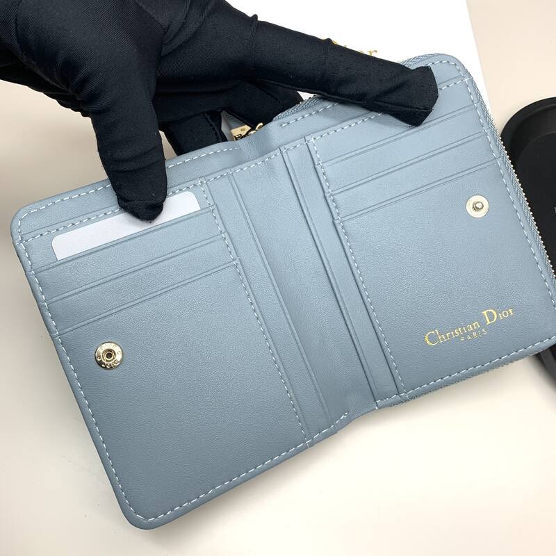 Dior Caro Blue-gray small wallet — 1:1 Replica