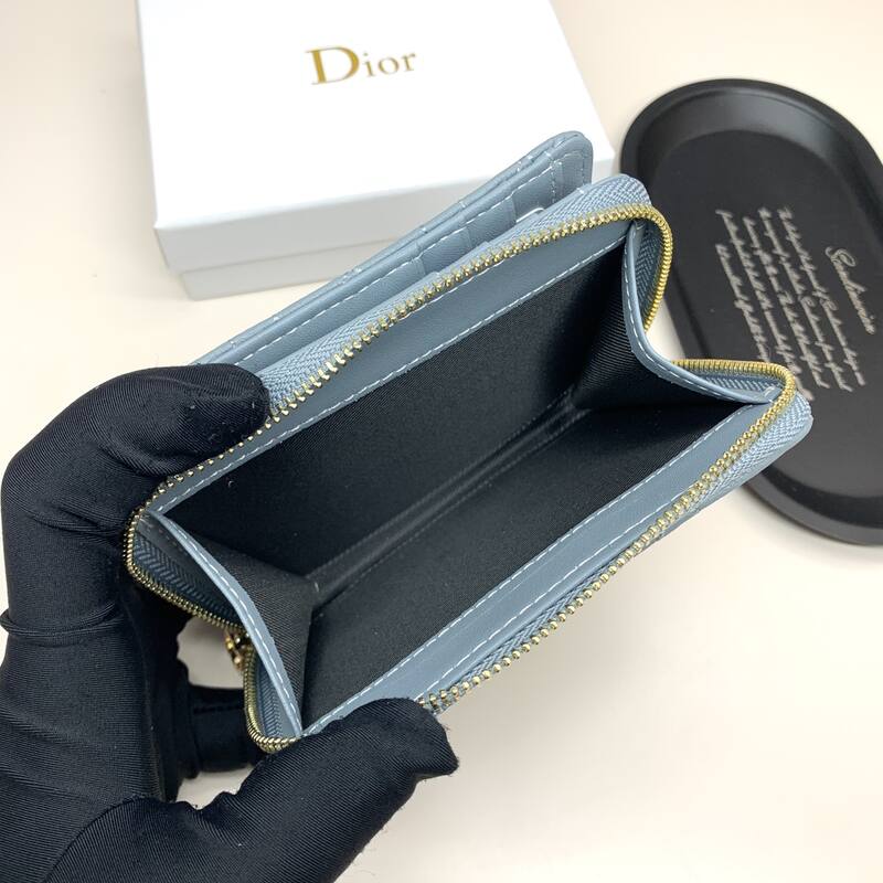 Dior Caro Blue-gray small wallet — 1:1 Replica